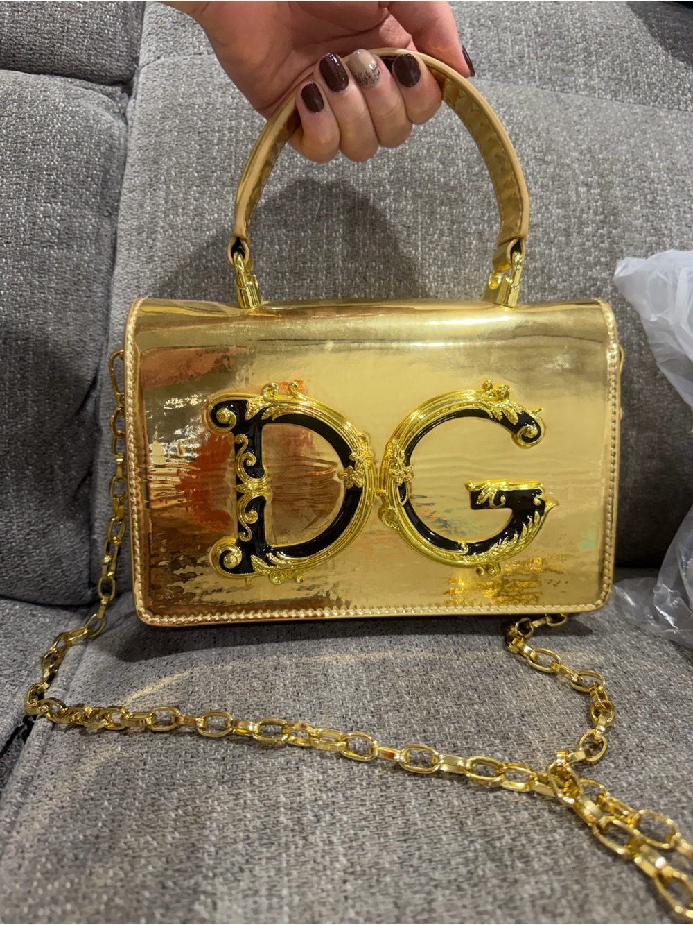 Dolce & Gabbana Gold Metallic DG Top-Handle Shoulder Bag
